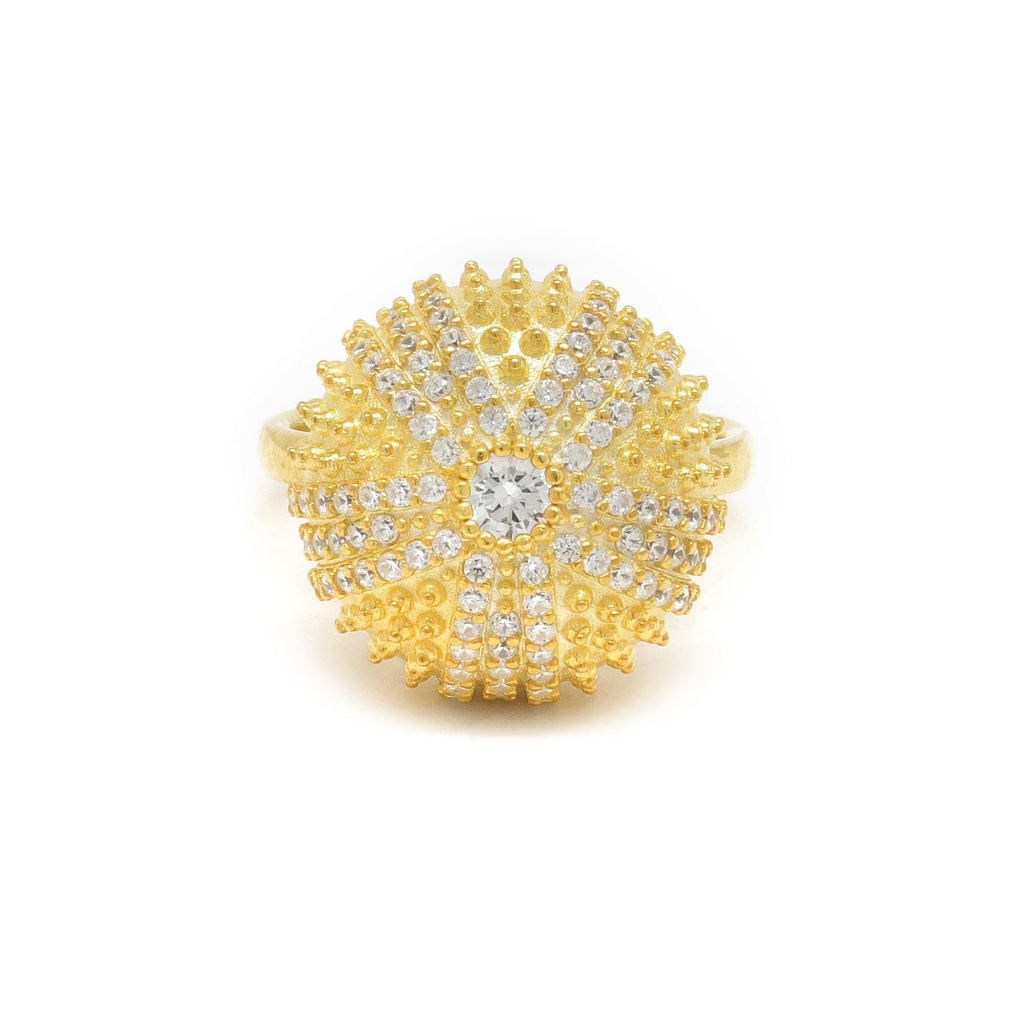 .925 Sterling Silver Cubic Zirconia 2/3" Round Domed Mini Sea Urchin Cocktail Ring by Pharaoun - Choice of Color and Size