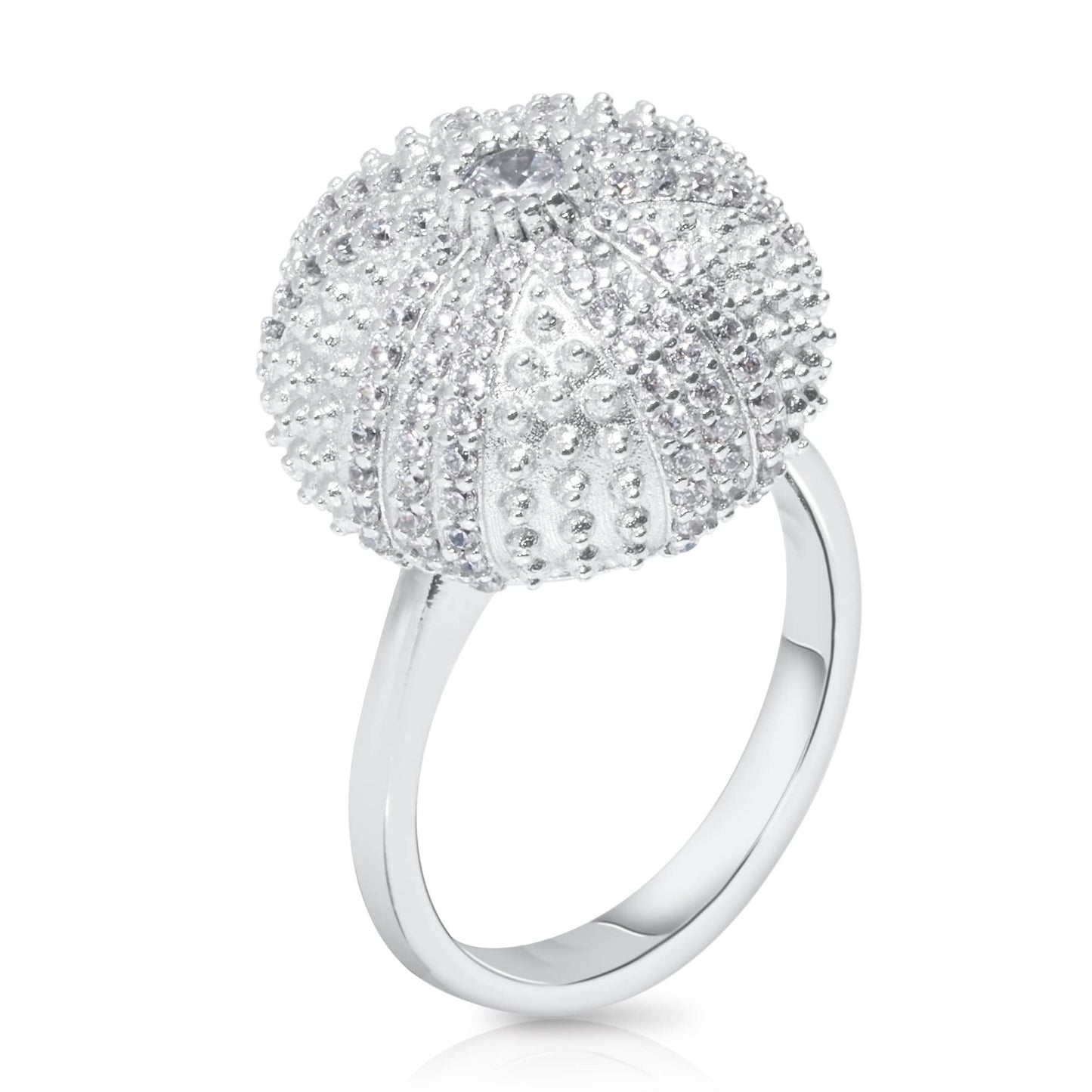 .925 Sterling Silver Cubic Zirconia 2/3" Round Domed Mini Sea Urchin Cocktail Ring by Pharaoun - Choice of Color and Size