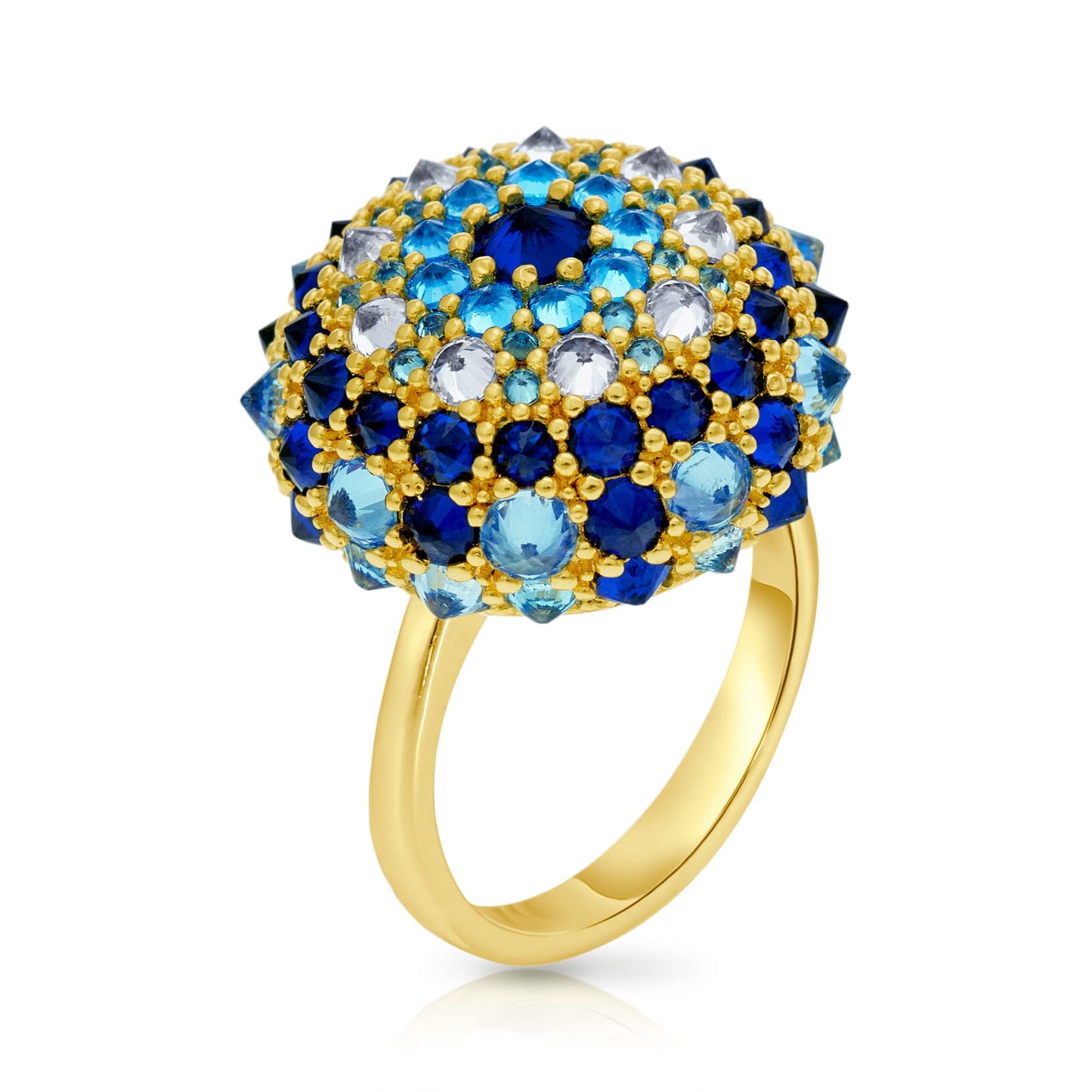 .925 Sterling Silver Blue Cubic Zirconia 3/4" Round Domed Cleopatra's Eye Evil Eye Bonbon Cocktail Ring by Pharaoun - Choice of Metal Color and Size