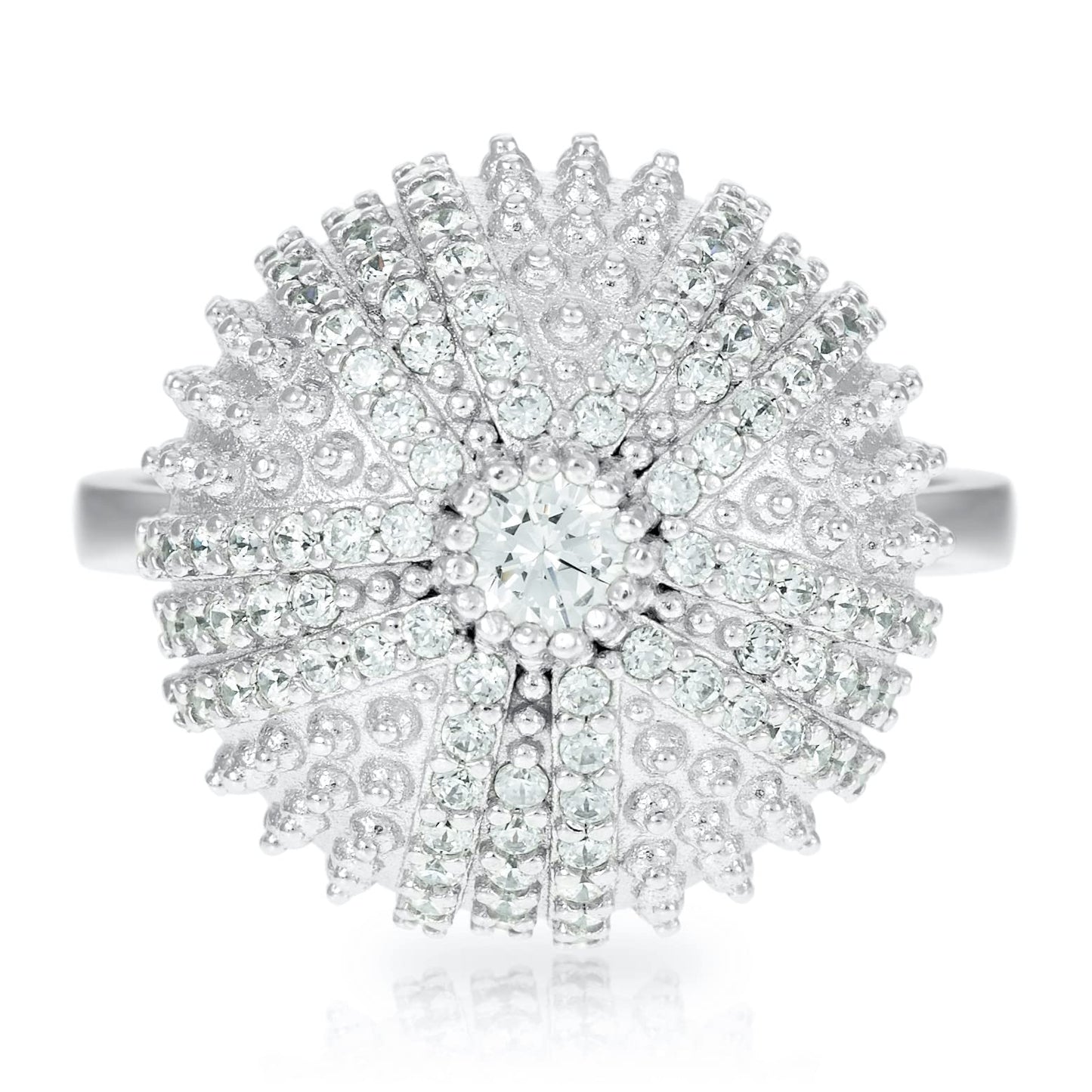 .925 Sterling Silver Cubic Zirconia 2/3" Round Domed Mini Sea Urchin Cocktail Ring by Pharaoun - Choice of Color and Size