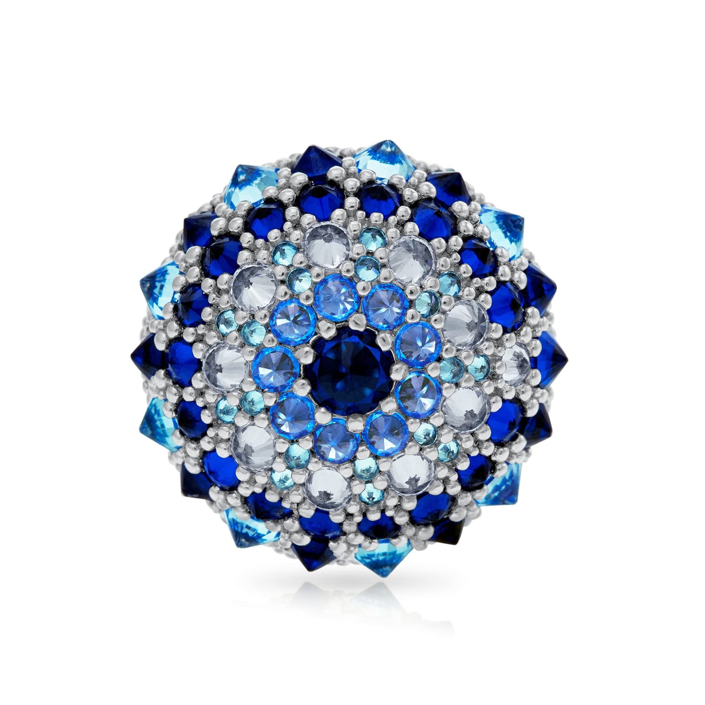 .925 Sterling Silver Blue Cubic Zirconia 3/4" Round Domed Cleopatra's Eye Evil Eye Bonbon Cocktail Ring by Pharaoun - Choice of Metal Color and Size