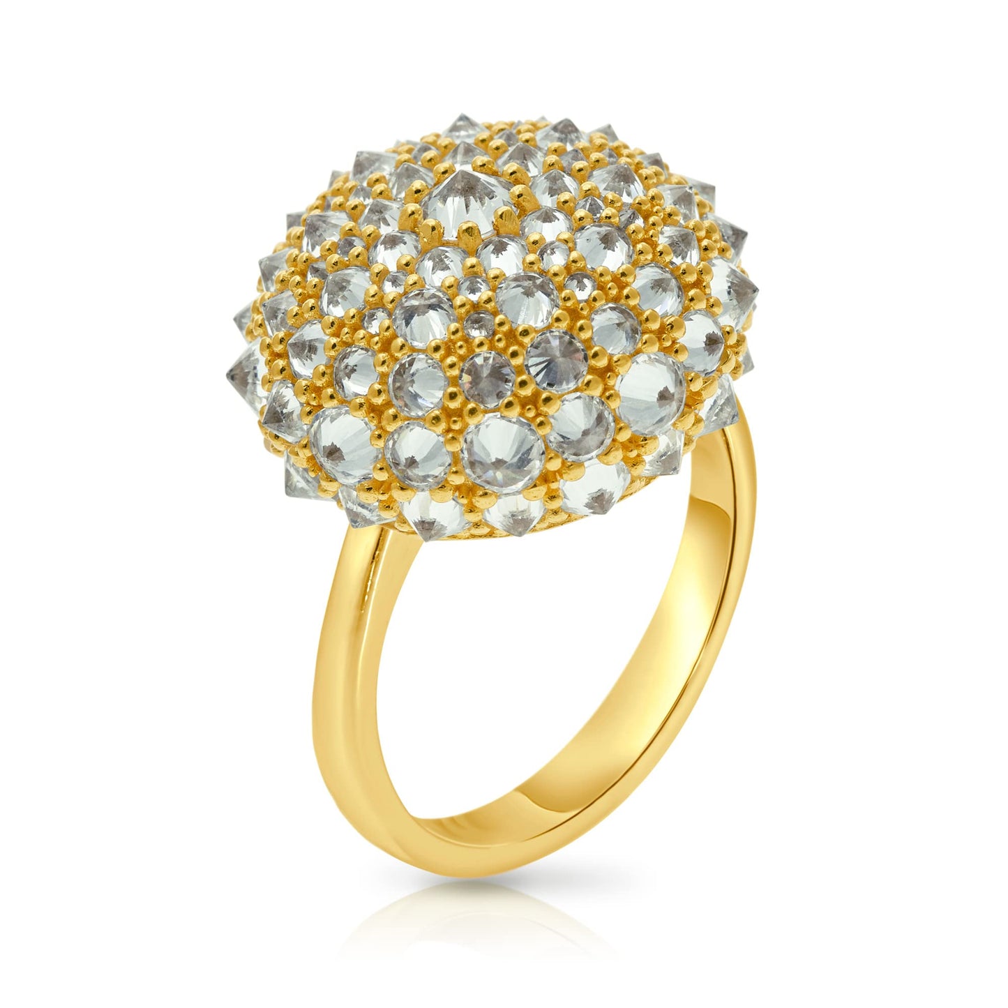 Pharaoun Disco Bonbon Statement Cocktail Ring with Reverse Set Cubic Zirconia. Choice of .925 Sterling Silver, 22K plated Yellow gold or 22K Rose Gold Plated