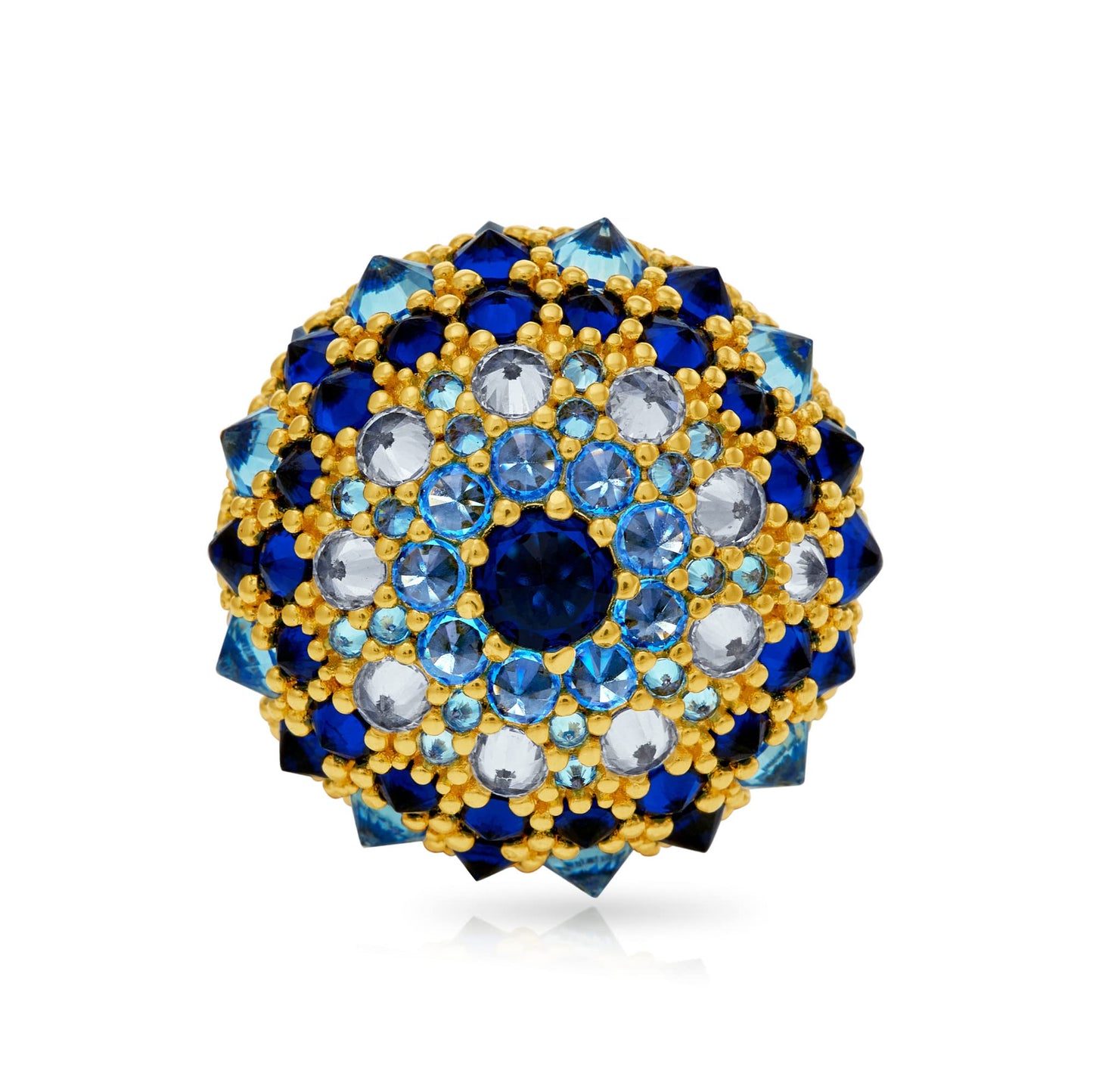 .925 Sterling Silver Blue Cubic Zirconia 3/4" Round Domed Cleopatra's Eye Evil Eye Bonbon Cocktail Ring by Pharaoun - Choice of Metal Color and Size