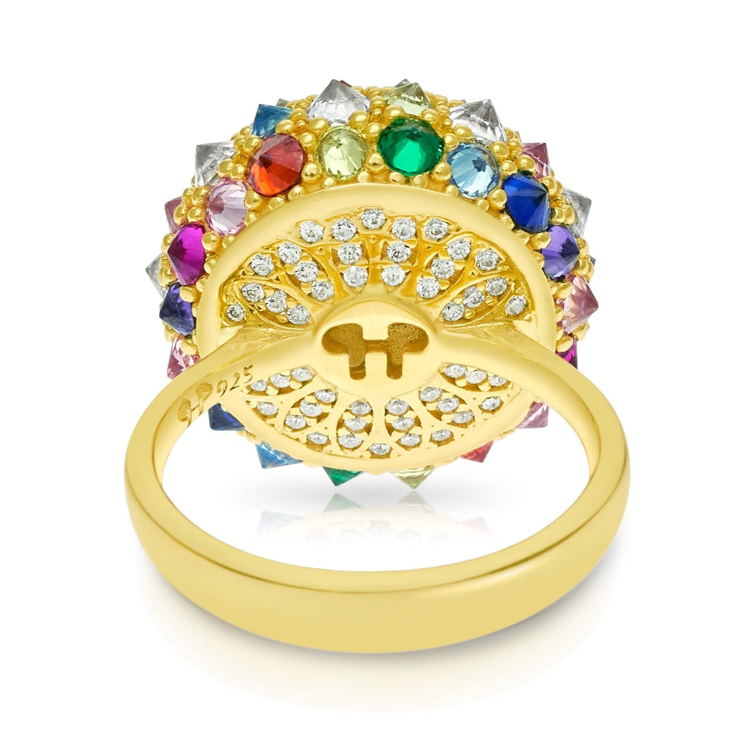 .925 Sterling Silver Cubic Zirconia 3/4" Round Domed Rainbow after the Storm Bonbon Cocktail Ring by Pharaoun - Choice of Metal Color