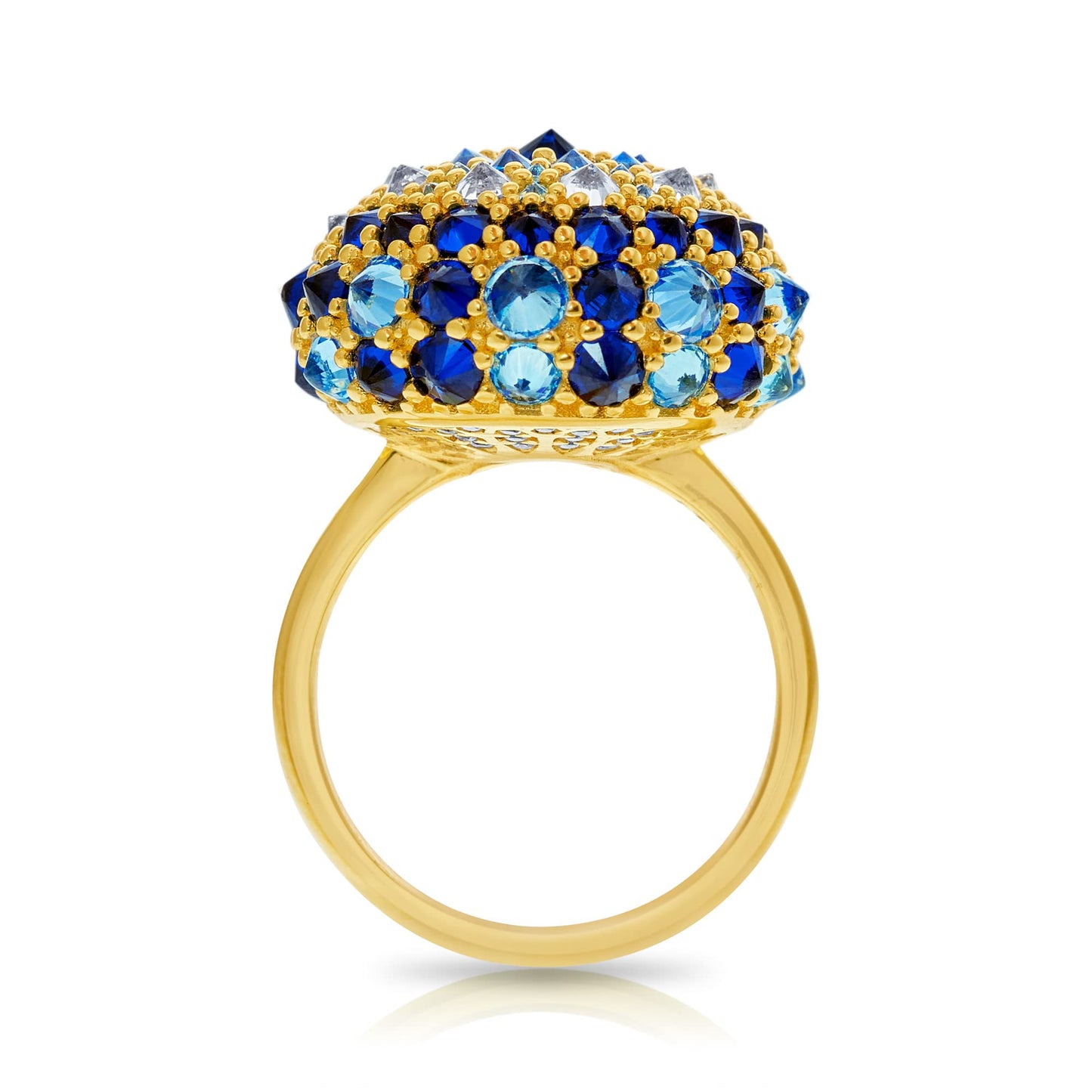 .925 Sterling Silver Blue Cubic Zirconia 3/4" Round Domed Cleopatra's Eye Evil Eye Bonbon Cocktail Ring by Pharaoun - Choice of Metal Color and Size