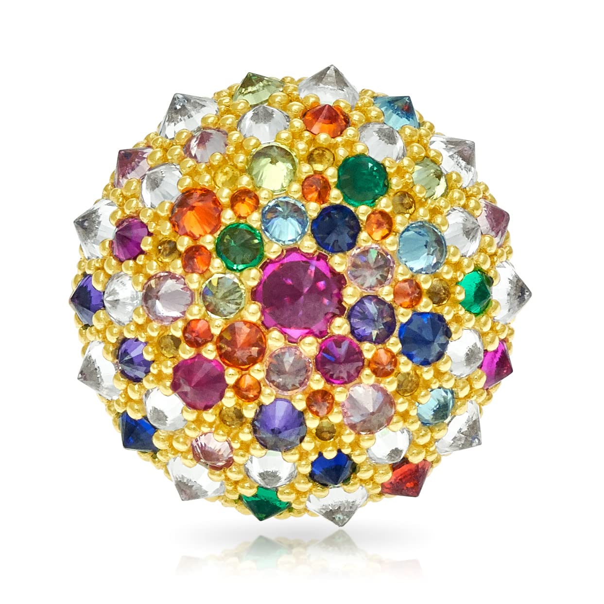 .925 Sterling Silver Cubic Zirconia 3/4" Round Domed Rainbow after the Storm Bonbon Cocktail Ring by Pharaoun - Choice of Metal Color