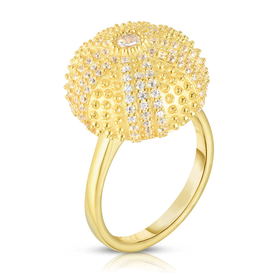 .925 Sterling Silver Cubic Zirconia 2/3" Round Domed Mini Sea Urchin Cocktail Ring by Pharaoun - Choice of Color and Size