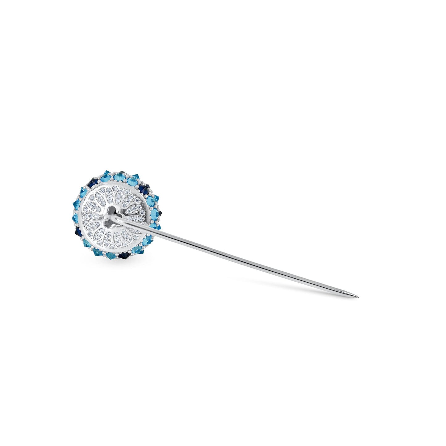 .925 Sterling Silver Blue Cubic Zirconia Cleopatra’s Eye Petit Bonbon Cocktail Lapel Pin - Choice of Metal Color