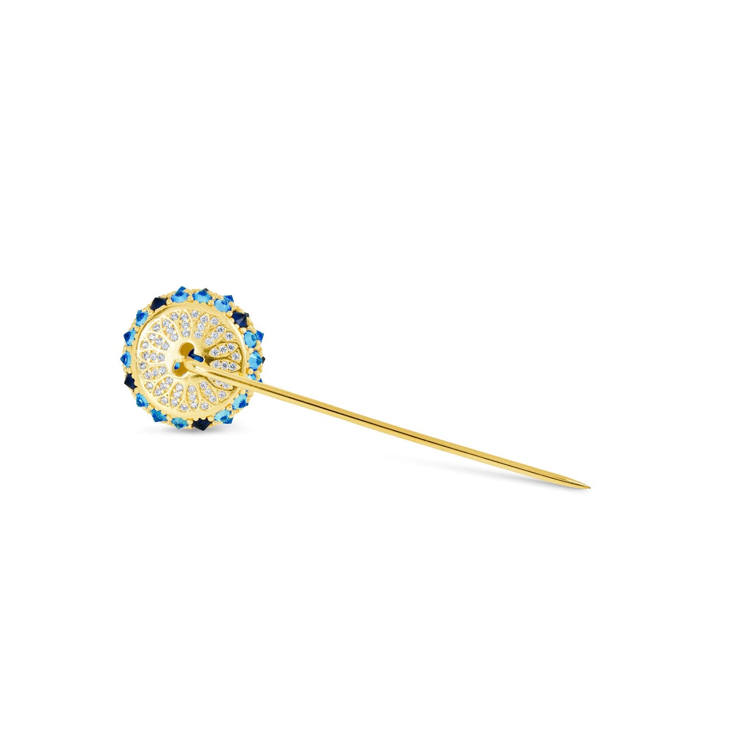 .925 Sterling Silver Blue Cubic Zirconia Cleopatra’s Eye Petit Bonbon Cocktail Lapel Pin - Choice of Metal Color