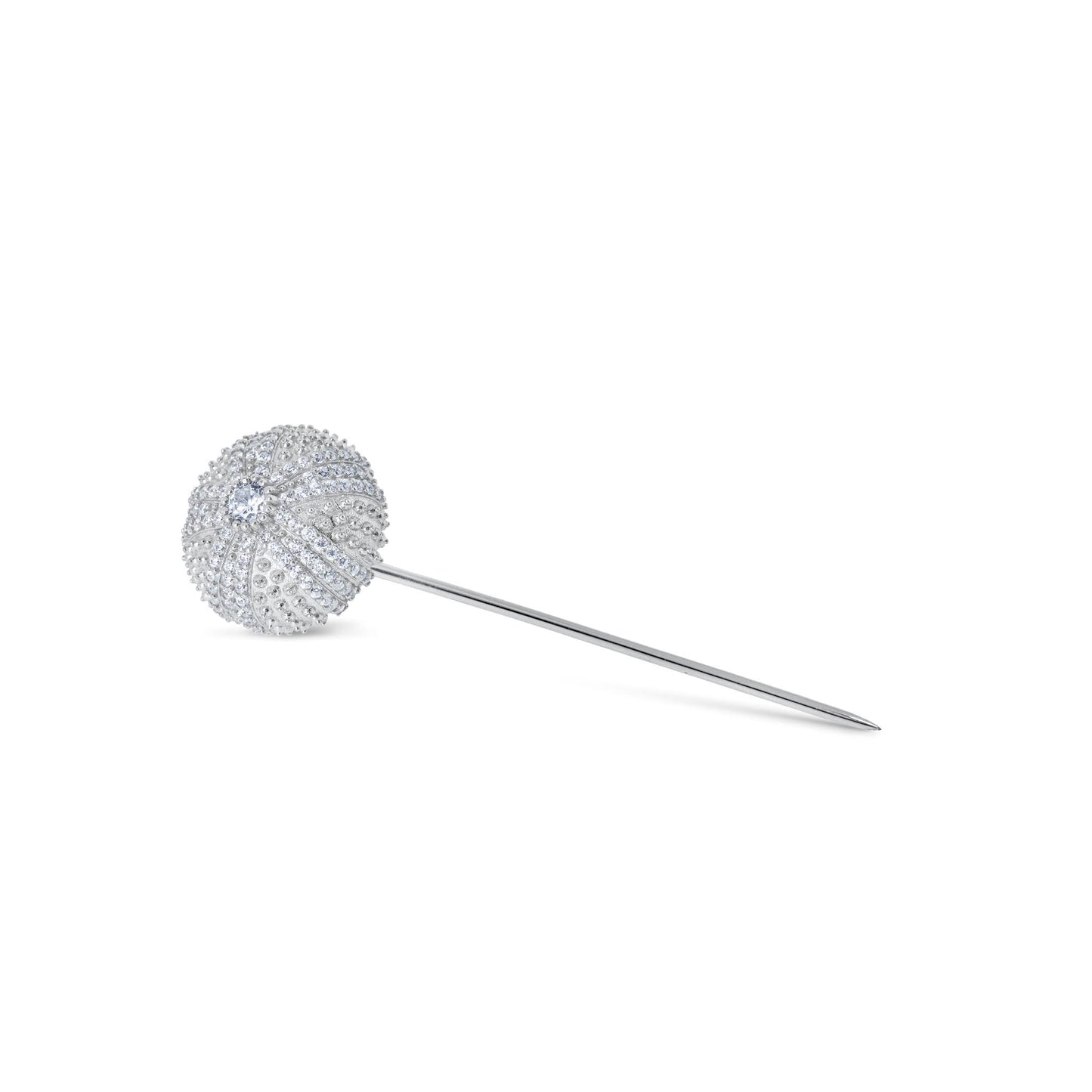 .925 Sterling Silver White Cubic Zirconia 2/3” Mini Sea Urchin Cocktail Lapel Pin - Choice of Metal Color