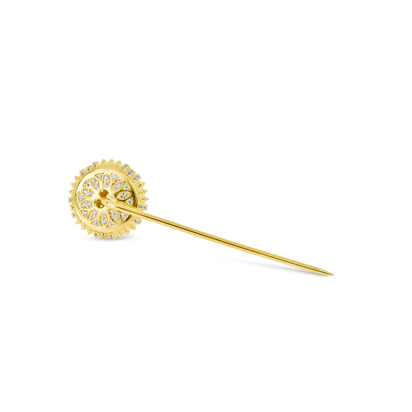 .925 Sterling Silver White Cubic Zirconia 2/3” Mini Sea Urchin Cocktail Lapel Pin - Choice of Metal Color