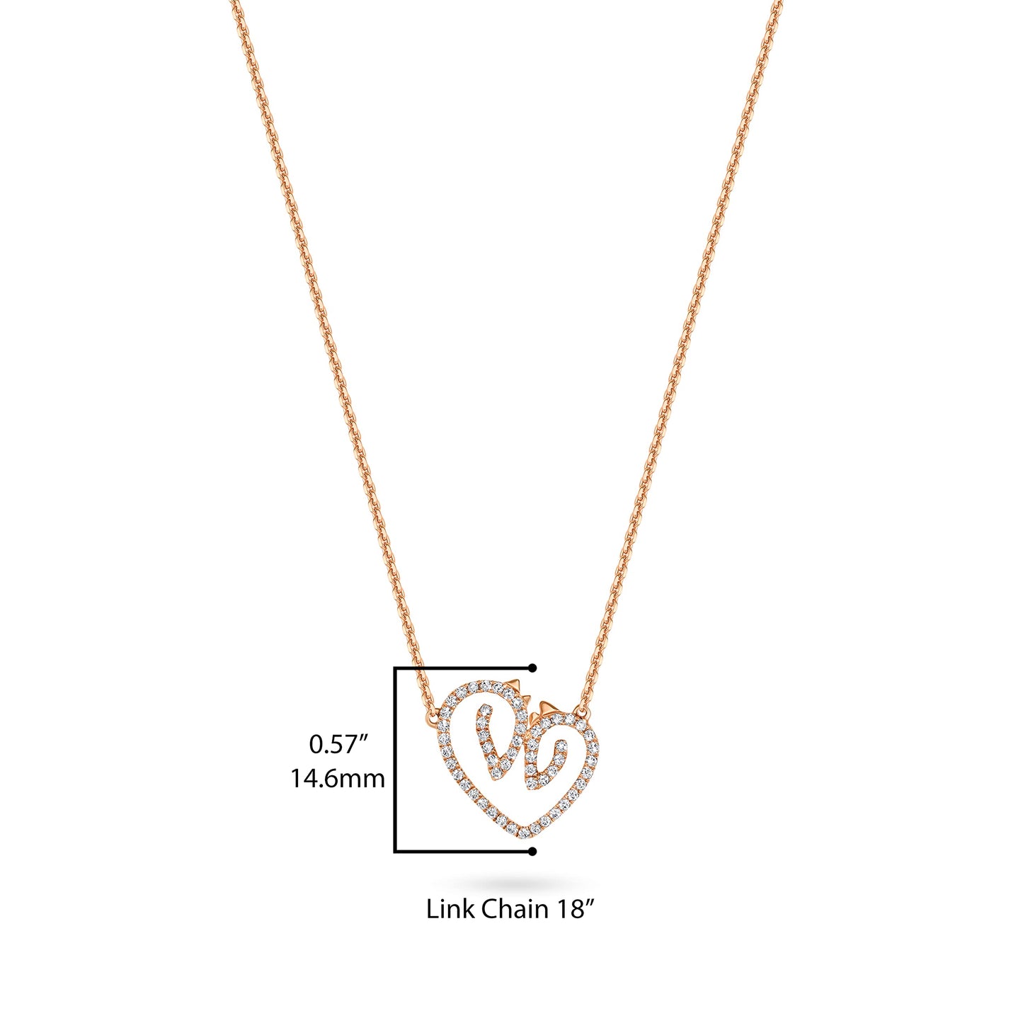 18KT "Horse Luv" Heart Pendant Necklace - GH-VS Adjustable 16"+ 2" Link Chain with Lobster Claw Closure. Choice of metal color, pendant size and with/without diamonds 1/4CTW.