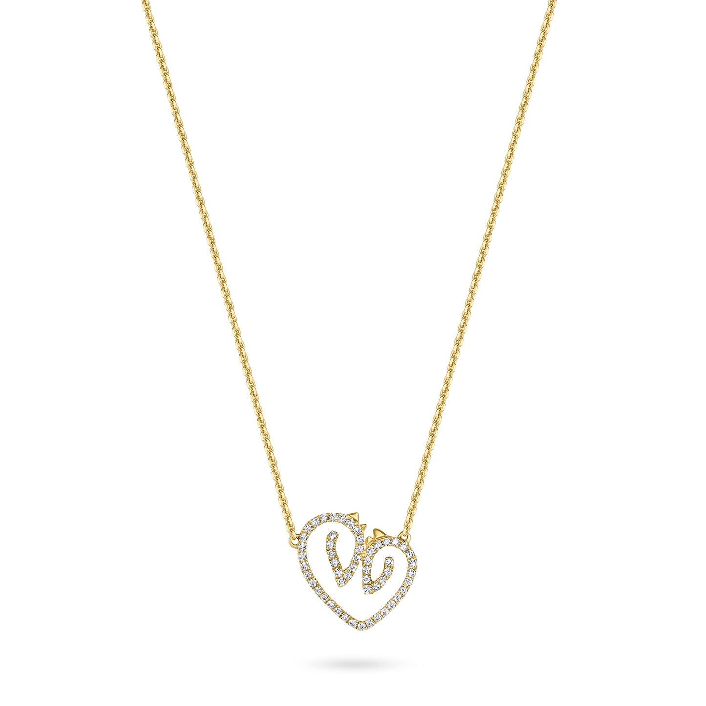 18KT "Horse Luv" Heart Pendant Necklace - GH-VS Adjustable 16"+ 2" Link Chain with Lobster Claw Closure. Choice of metal color, pendant size and with/without diamonds 1/4CTW.