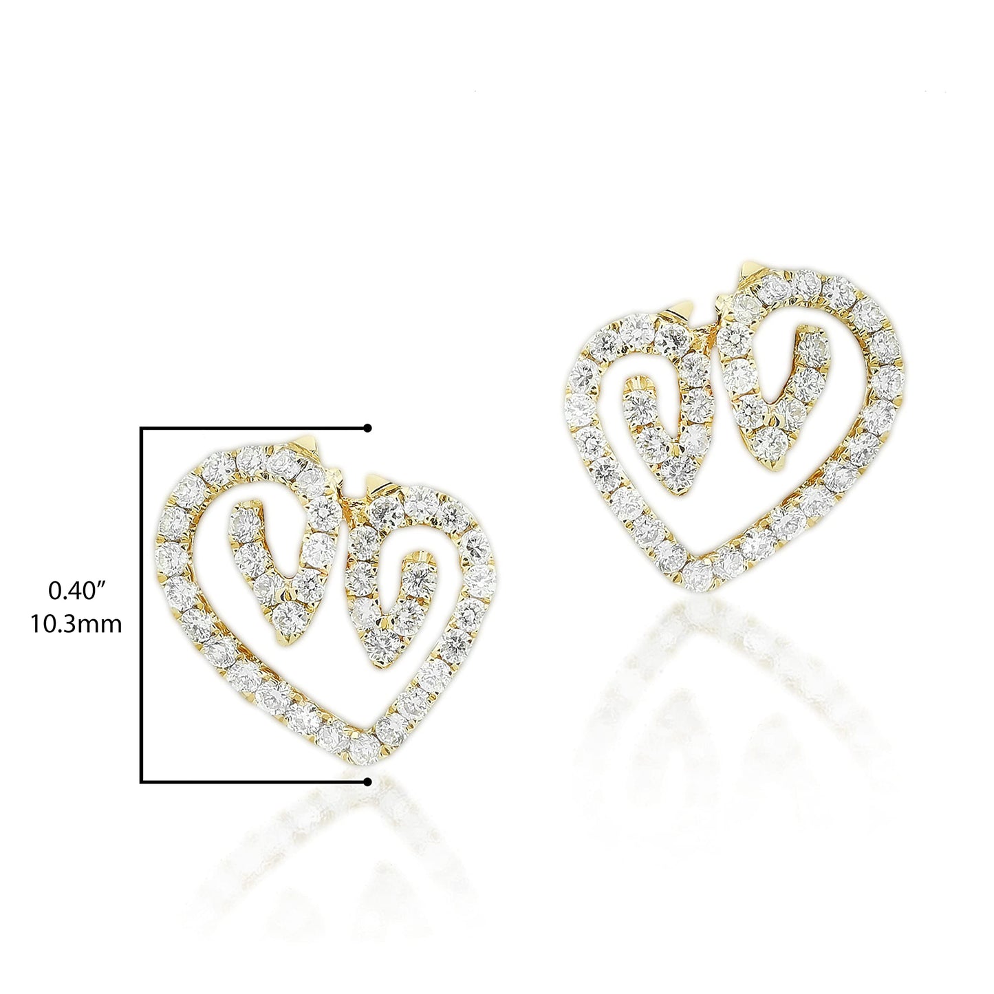 18KT "Horse Luv" 10MM Heart Diamond Stud Earrings 1/3 TCW in Choice of Metal