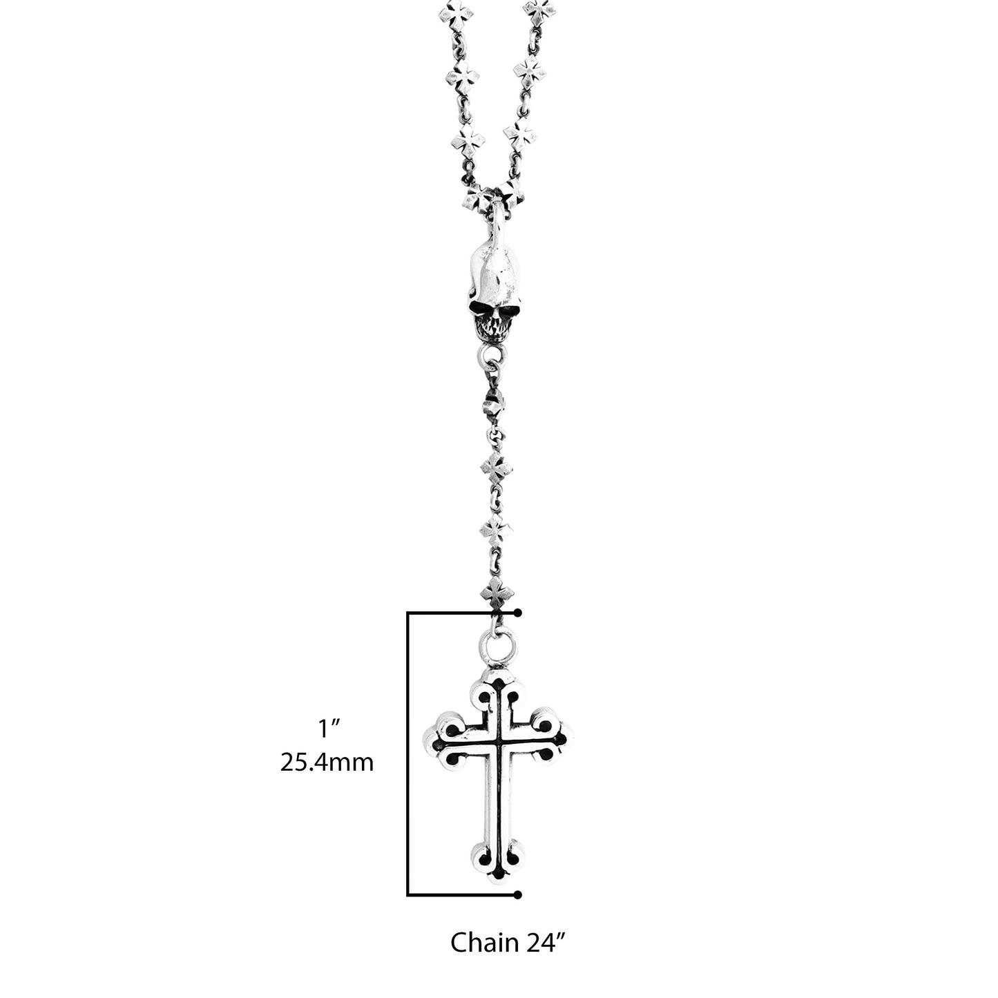 King Baby .925 Sterling Silver Mitchell Binder Signature Cross & Skull Rosary 30” Necklace