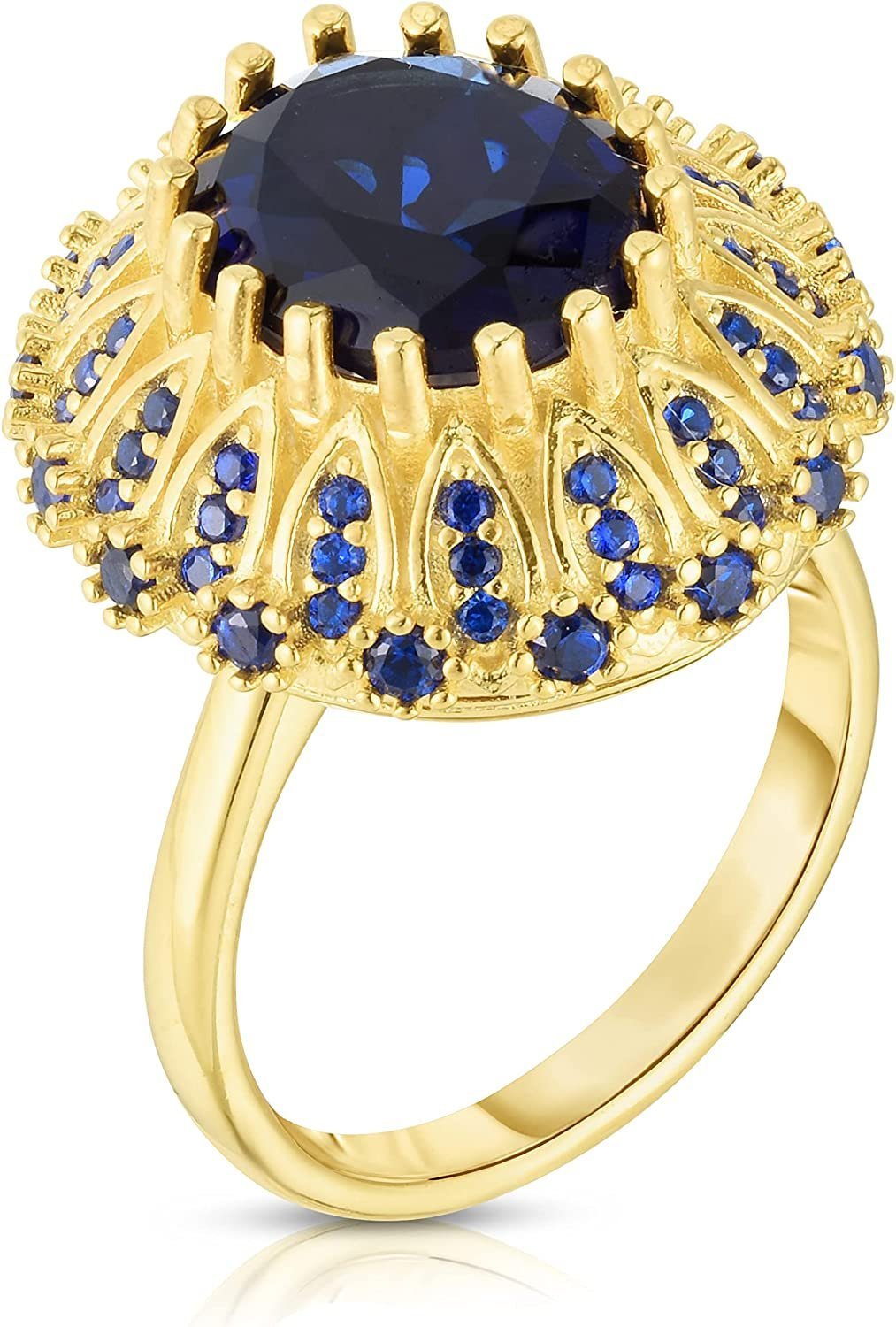 22K Yellow Gold Plated .925 Sterling Silver Oval Cut Cubic Zirconia Herculaneum Cocktail Statement Ring - Choice of Colors