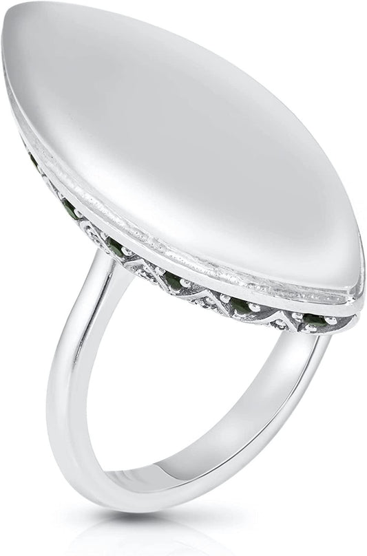 .925 Sterling Silver Black Cubic Zirconia Marquise Moonrise Marquise Sunrise Stackable Statement Ring with Hidden Gemstones - Choice of Metal Color