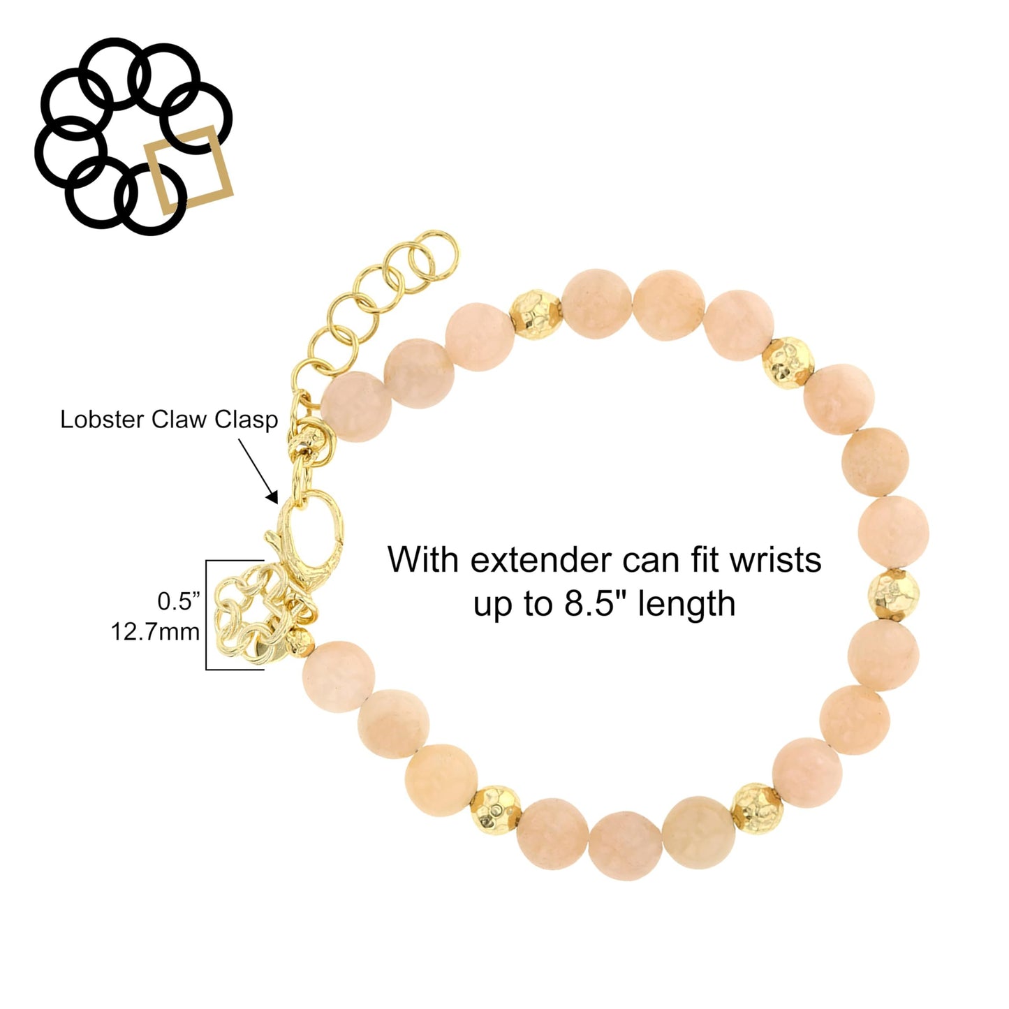 Embrace The Difference Natural Pink Aventurine Beaded Adjustable Strand Bracelet with 18K Gold Plated Beads, Charm Dangle