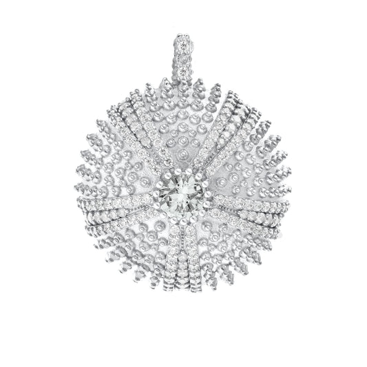 .925 Sterling Silver Cubic Zirconia 1-1/4" Round Domed Sea Urchin Cocktail Pendant Charm by Pharaoun - Choice of Color