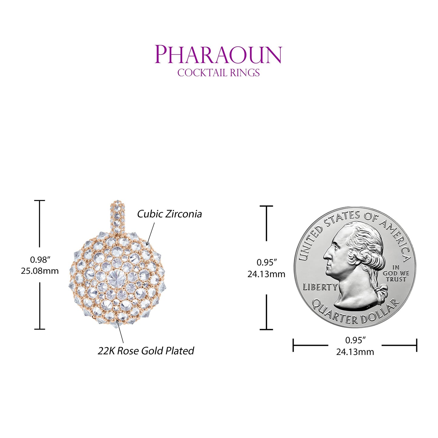 .925 Sterling Silver White Cubic Zirconia 1” Disco Petit Bonbon Cocktail Charm Pendant - Choice of Metal Color