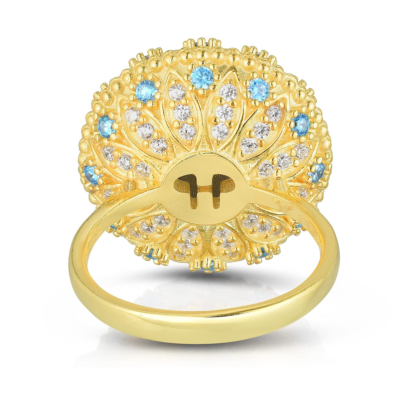 22K Yellow Gold Plated .925 Sterling Silver Cubic Zirconia OVNI UFO Flying Saucer Cocktail Statement Ring - Choice of Colors