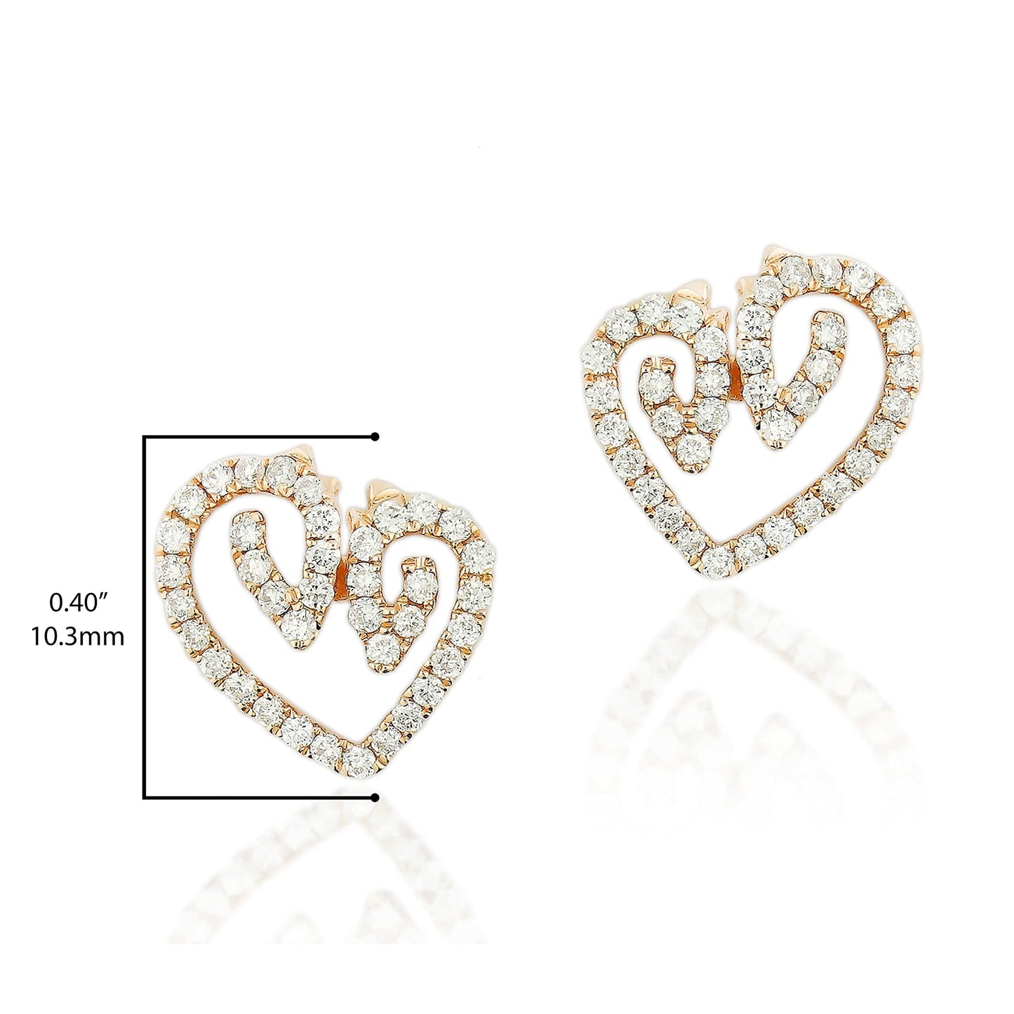 18KT "Horse Luv" 10MM Heart Diamond Stud Earrings 1/3 TCW in Choice of Metal