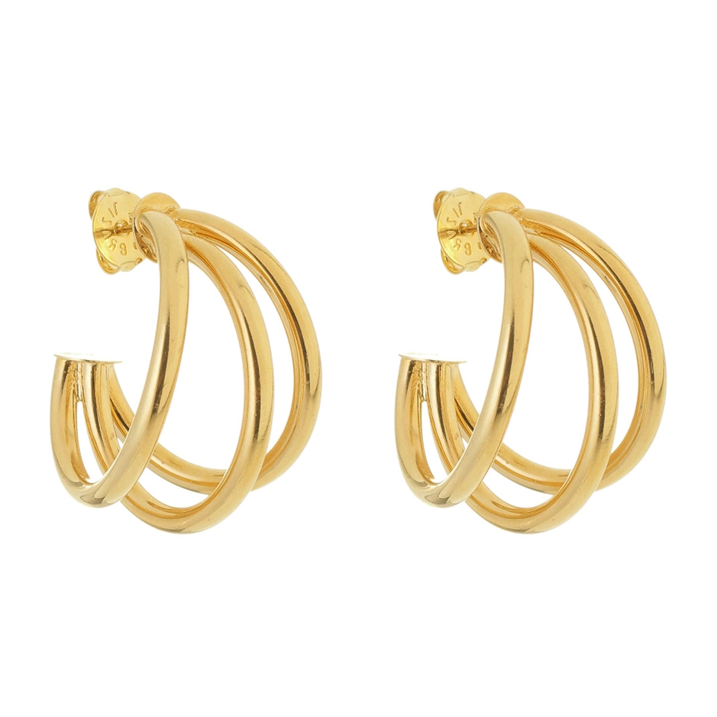 Gold Plated Triple Shiny Loop Earrings Thciker Diameter