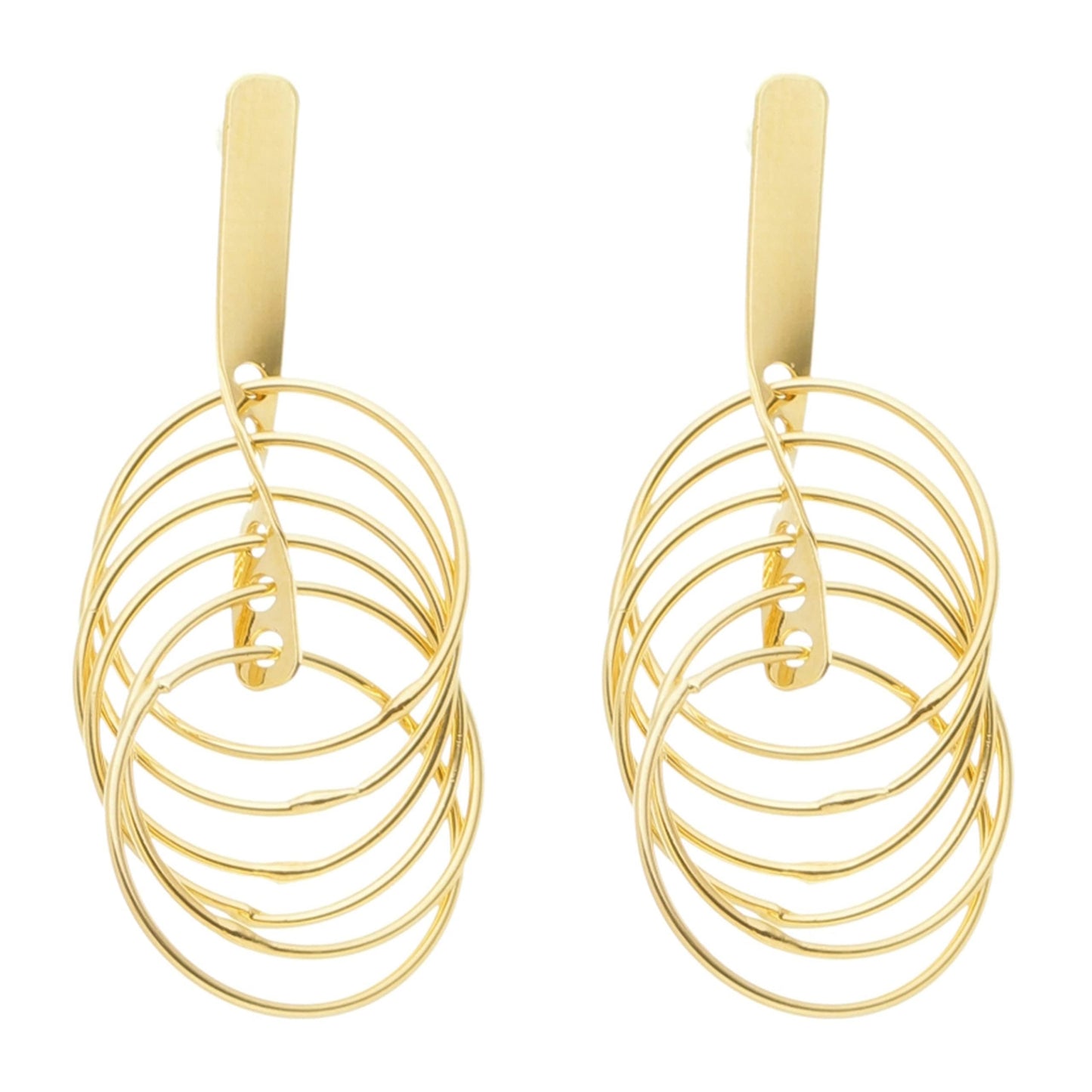 18K Yellow Gold-Plated Cascading Open Circle 1-1/3” Drop Earrings