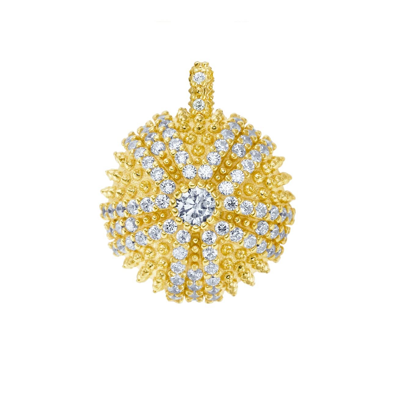 .925 Sterling Silver Cubic Zirconia 7/8" Round Domed Mini Sea Urchin Cocktail Pendant Charm by Pharaoun - Choice of Color