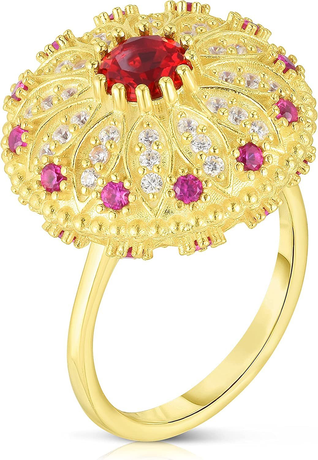 22K Yellow Gold Plated .925 Sterling Silver Cubic Zirconia OVNI UFO Flying Saucer Cocktail Statement Ring - Choice of Colors