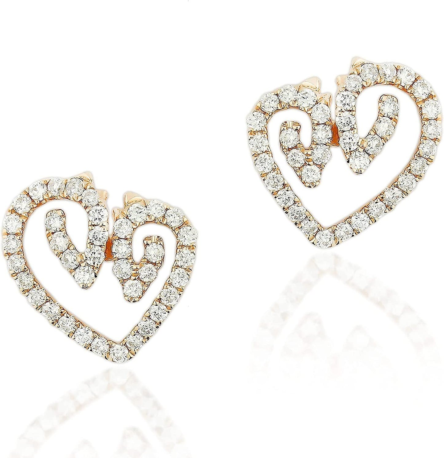 18KT "Horse Luv" 10MM Heart Diamond Stud Earrings 1/3 TCW in Choice of Metal