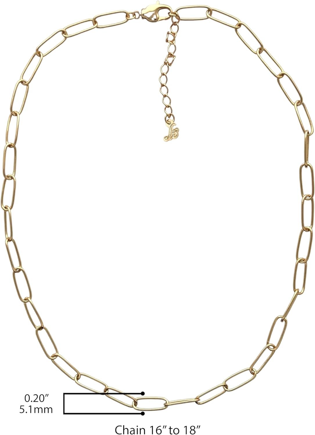 Sai Brazil 18K Yellow Gold Plated Paper Clip Chain Necklace with Lobster Claw Clasp 16-18 inch Adjustable