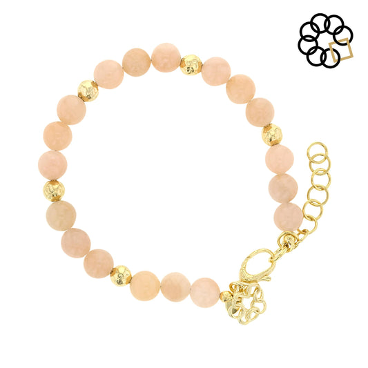 Embrace The Difference Natural Pink Aventurine Beaded Adjustable Strand Bracelet with 18K Gold Plated Beads, Charm Dangle