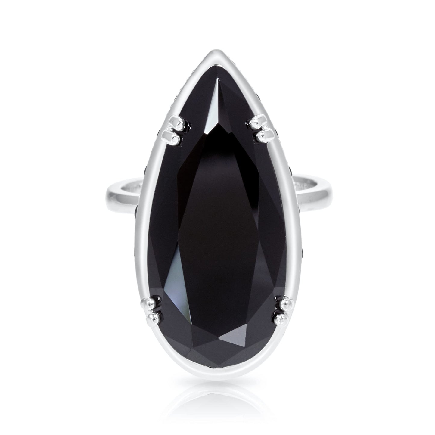 .925 Sterling Silver Pear Cut Black Cubic Zirconia Bash Drop Stackable Statement Ring with Hidden Gemstones - Choice of Metal Color