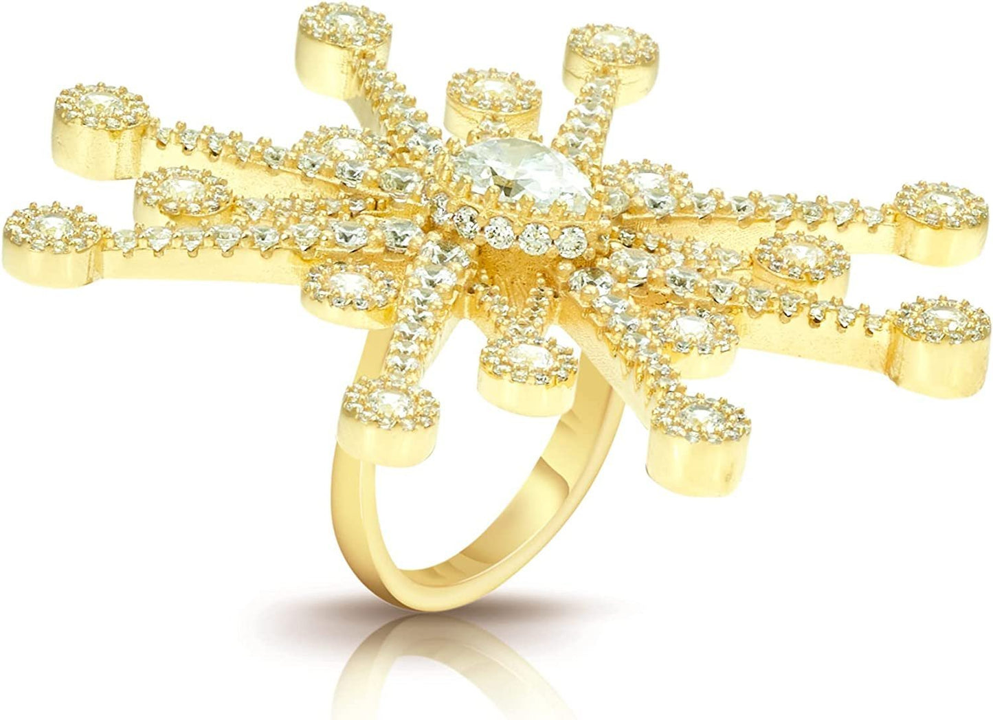 22K Yellow Gold Plated .925 Sterling Silver Pear Cut Cubic Zirconia 2" Rock Star Cocktail Statement Ring - Choice of Color