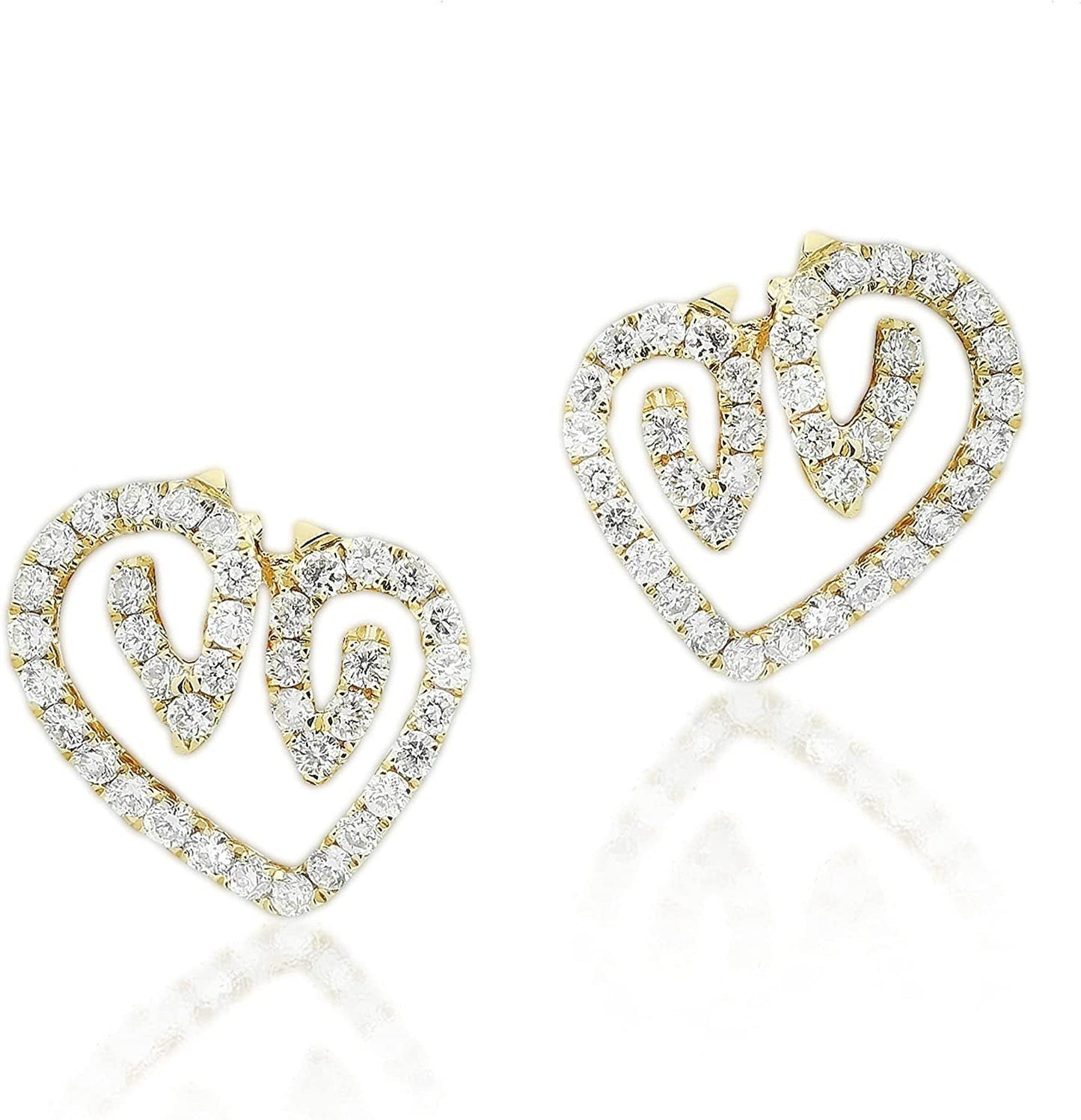 18KT "Horse Luv" 10MM Heart Diamond Stud Earrings 1/3 TCW in Choice of Metal