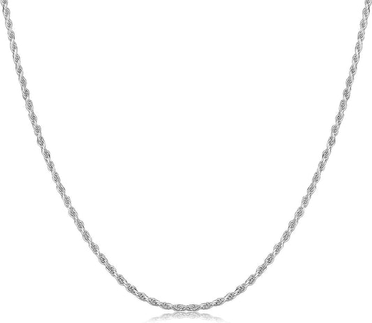 .925 Sterling Silver Rope Chain - Choice of Metal Colors and Necklace Length