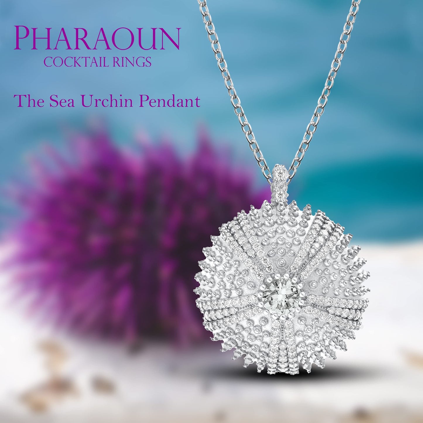 .925 Sterling Silver Cubic Zirconia 1-1/4" Round Domed Sea Urchin Cocktail Pendant Charm by Pharaoun - Choice of Color