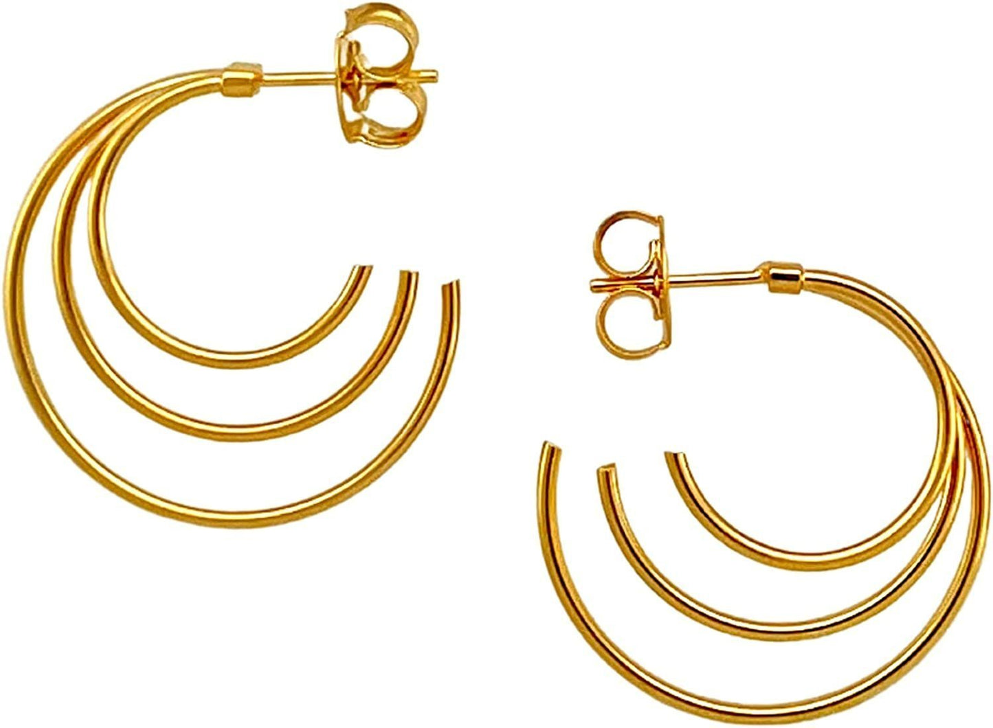 Gold Plated Triple Shiny Loop Earrings