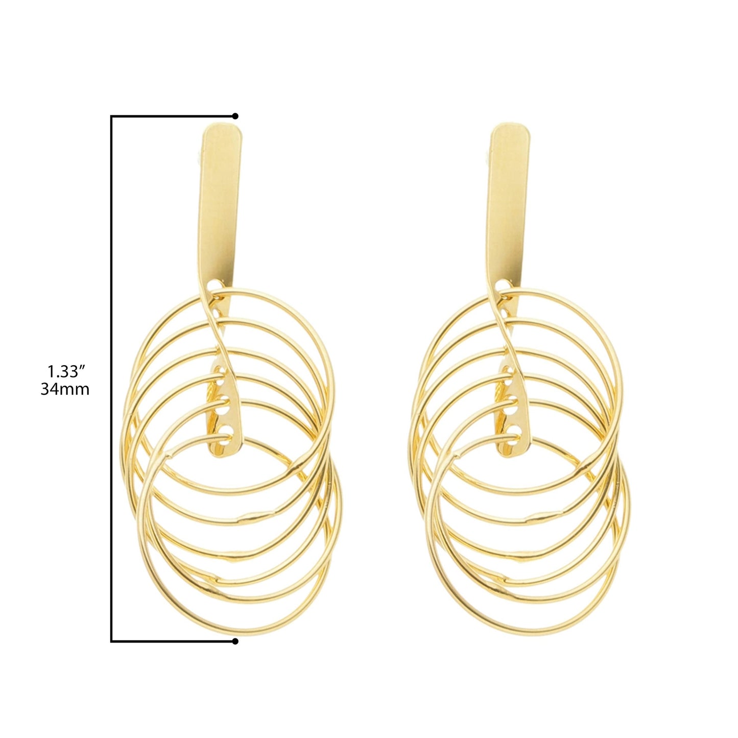 18K Yellow Gold-Plated Cascading Open Circle 1-1/3” Drop Earrings