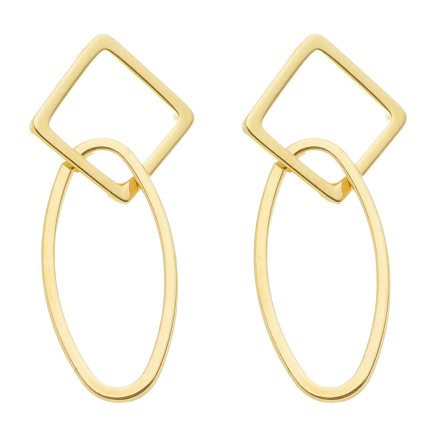 18K Yellow Gold-Plated Open Rhombus Open Oval 1” Drop Earrings