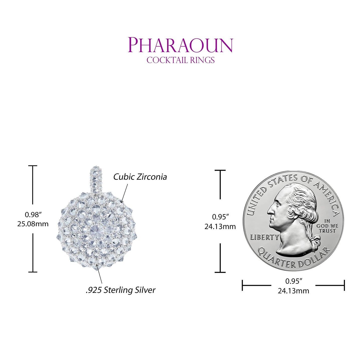 .925 Sterling Silver White Cubic Zirconia 1” Disco Petit Bonbon Cocktail Charm Pendant - Choice of Metal Color