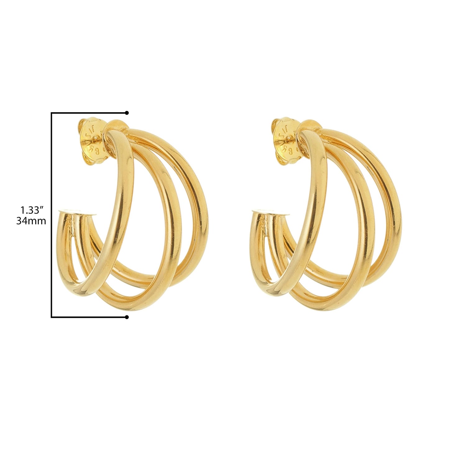 Gold Plated Triple Shiny Loop Earrings Thciker Diameter