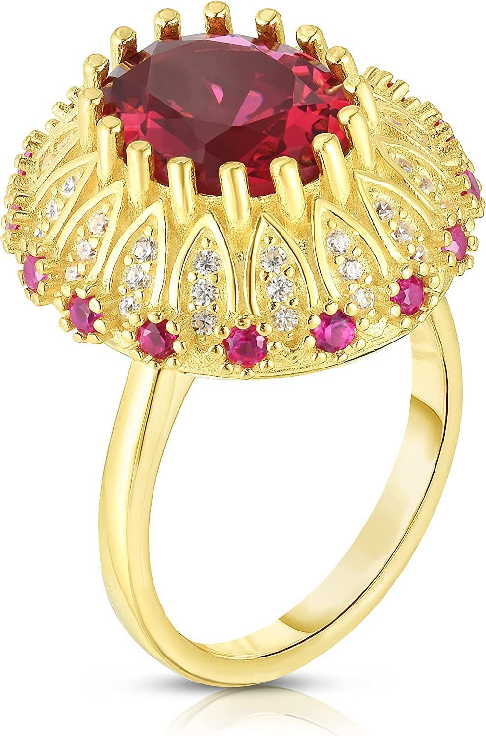 22K Yellow Gold Plated .925 Sterling Silver Oval Cut Cubic Zirconia Herculaneum Cocktail Statement Ring - Choice of Colors