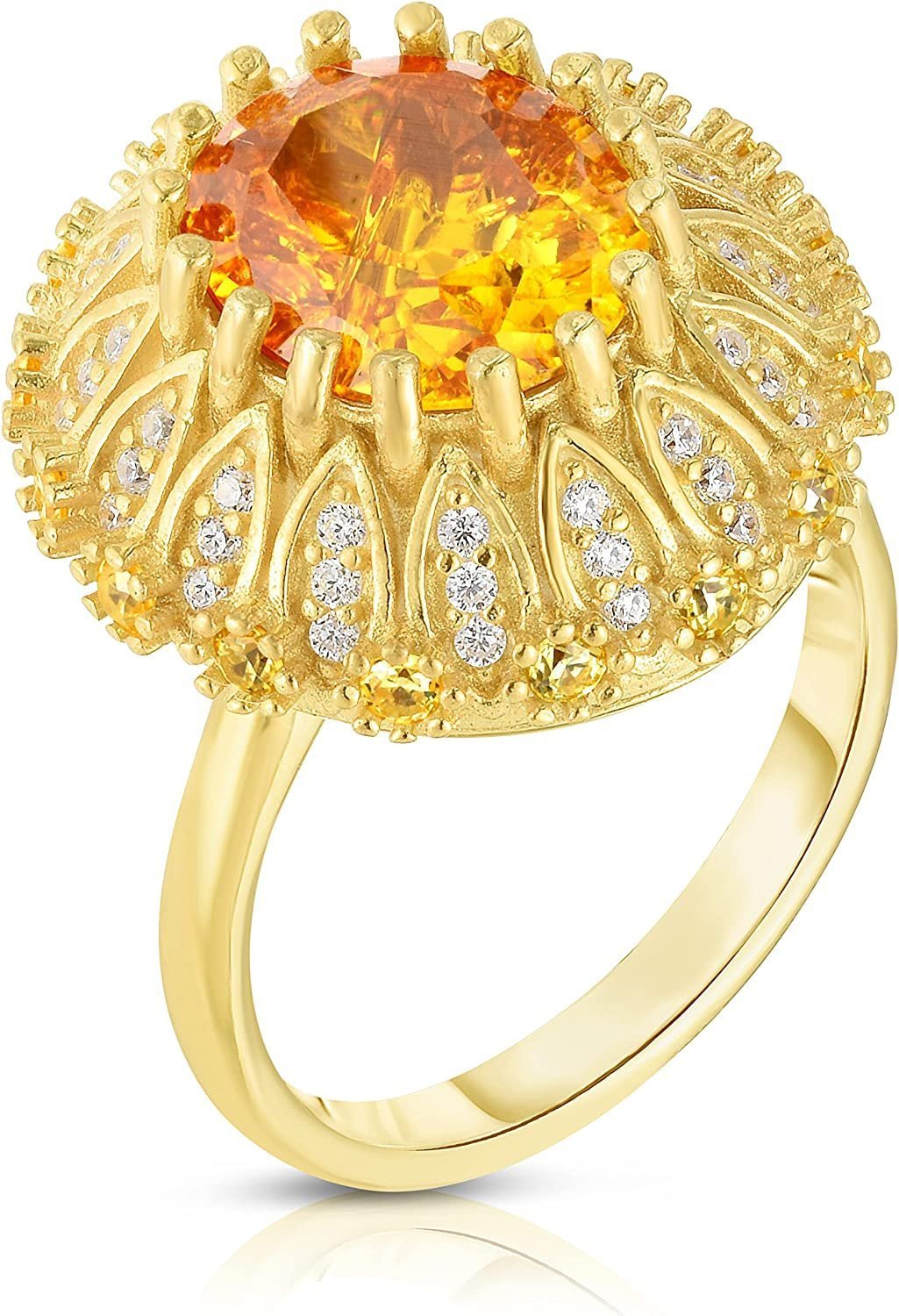 22K Yellow Gold Plated .925 Sterling Silver Oval Cut Cubic Zirconia Herculaneum Cocktail Statement Ring - Choice of Colors