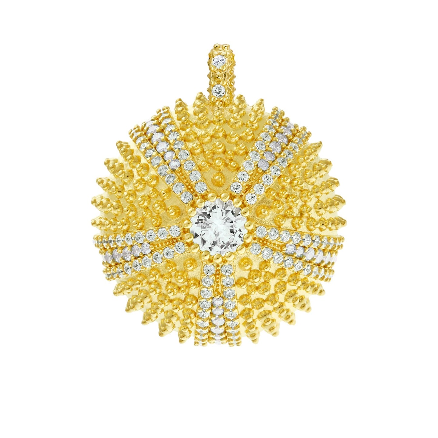 .925 Sterling Silver Cubic Zirconia 1-1/4" Round Domed Sea Urchin Cocktail Pendant Charm by Pharaoun - Choice of Color