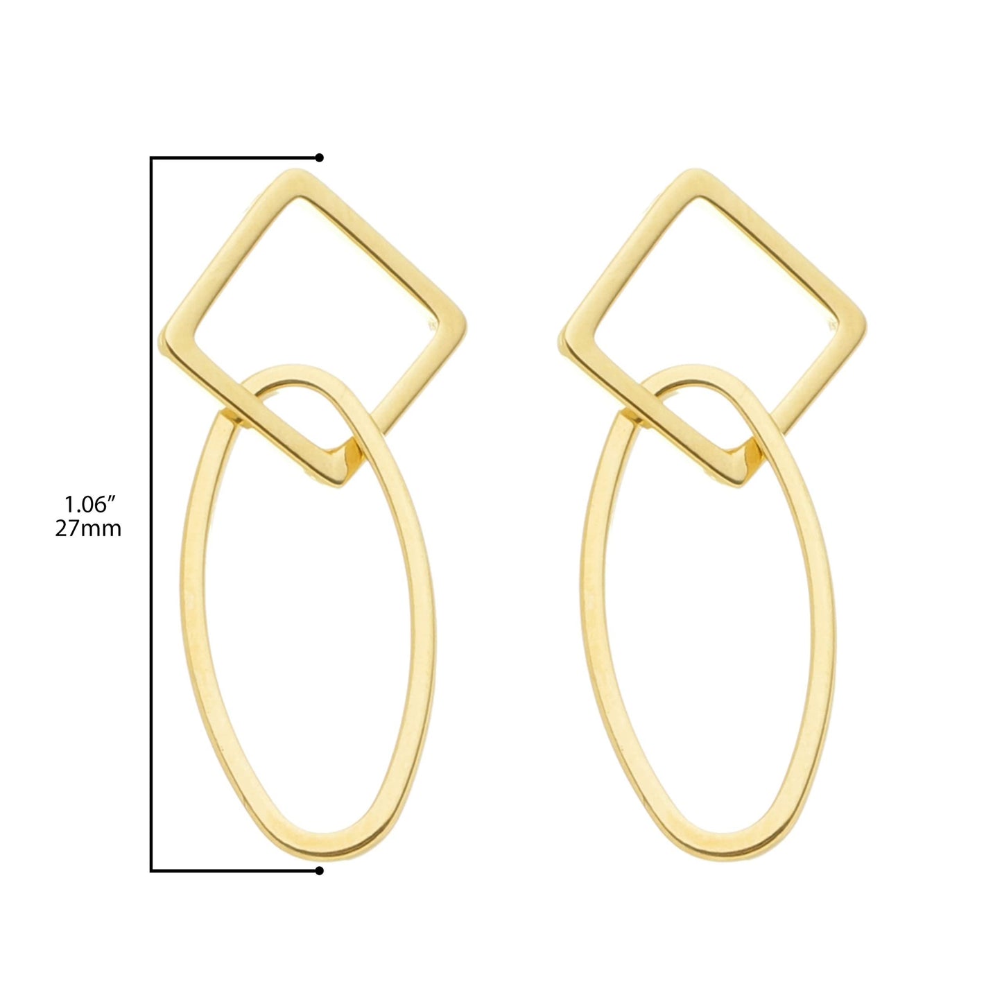 18K Yellow Gold-Plated Open Rhombus Open Oval 1” Drop Earrings