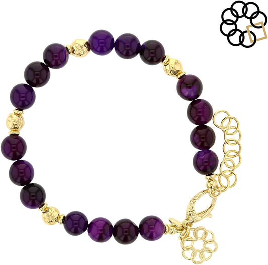 Embrace The Difference Natural Purple Agate Beaded Adjustable Strand Bracelet with 18K Gold Plated Beads, Charm Dangle