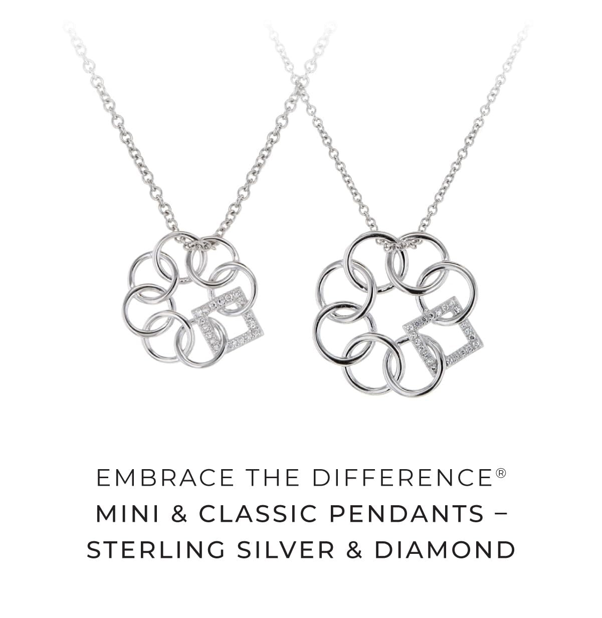 Embrace the Difference 14MM Mini .925 Sterling Silver and .04 Diamond Iconic Designed to Be Kind Emblem Pendant Necklace- 18" Adjustable Chain