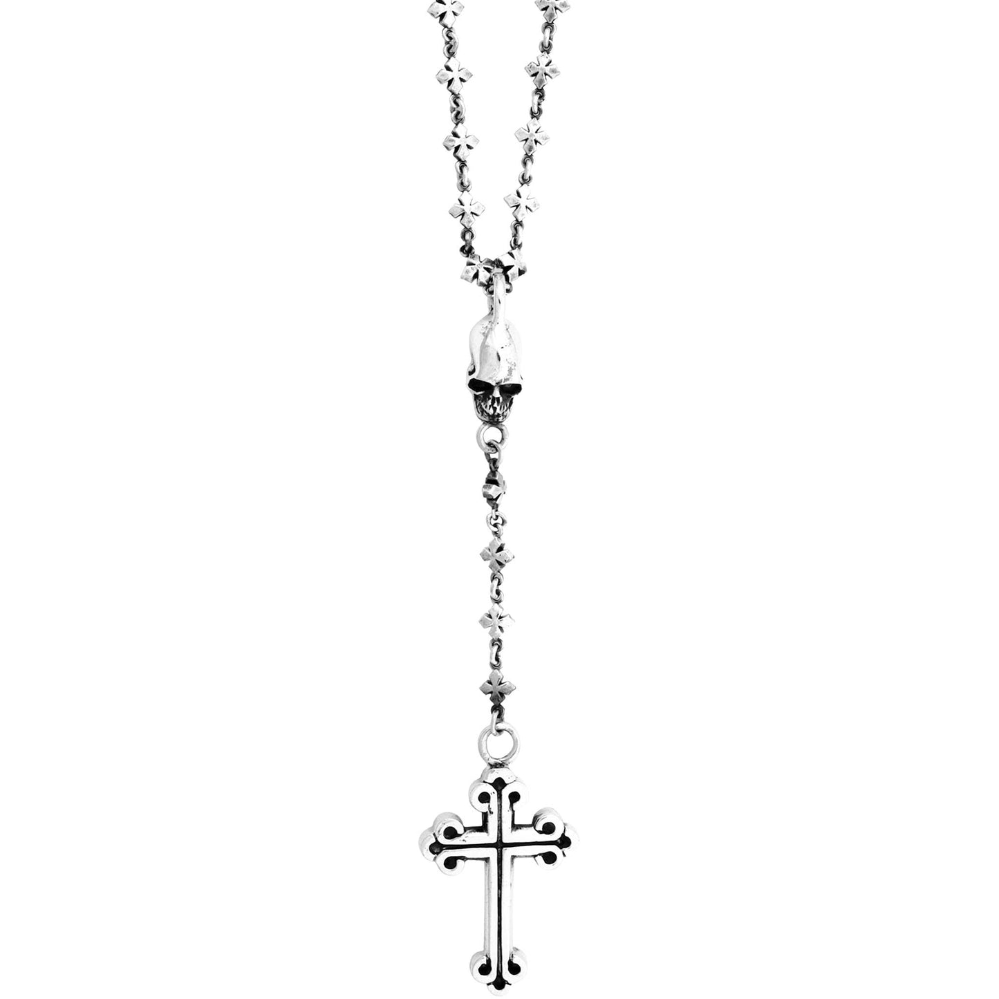 King Baby .925 Sterling Silver Mitchell Binder Signature Cross & Skull Rosary 30” Necklace